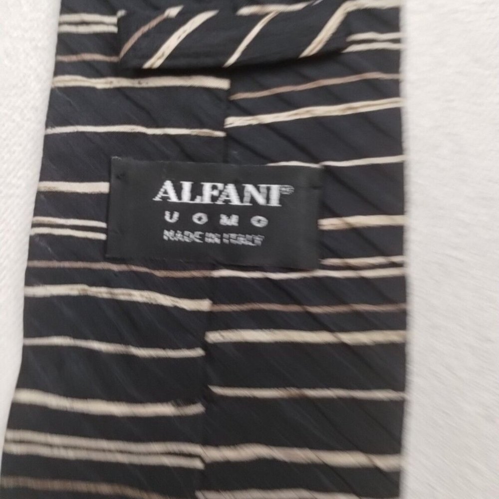 Lot Of 2 Black Fine Silk Ties Alfani UOMO Domenico Franco Striped Frame Pattern - Picture 7 of 8